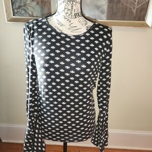 Adrianna Papell Black and White Long Flare Sleeve Top